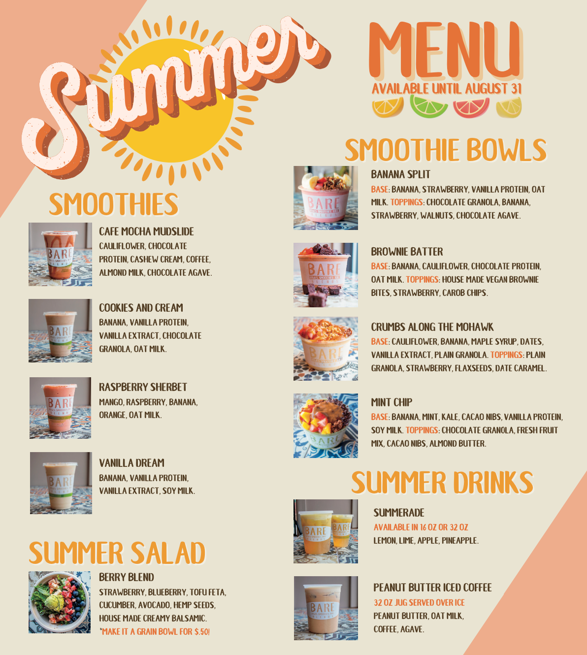 Seasonal Menu BARE Blends